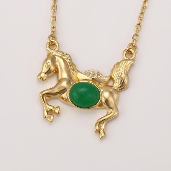 Precious Jade Horse 18KGP Necklace - Picture 3 of 9